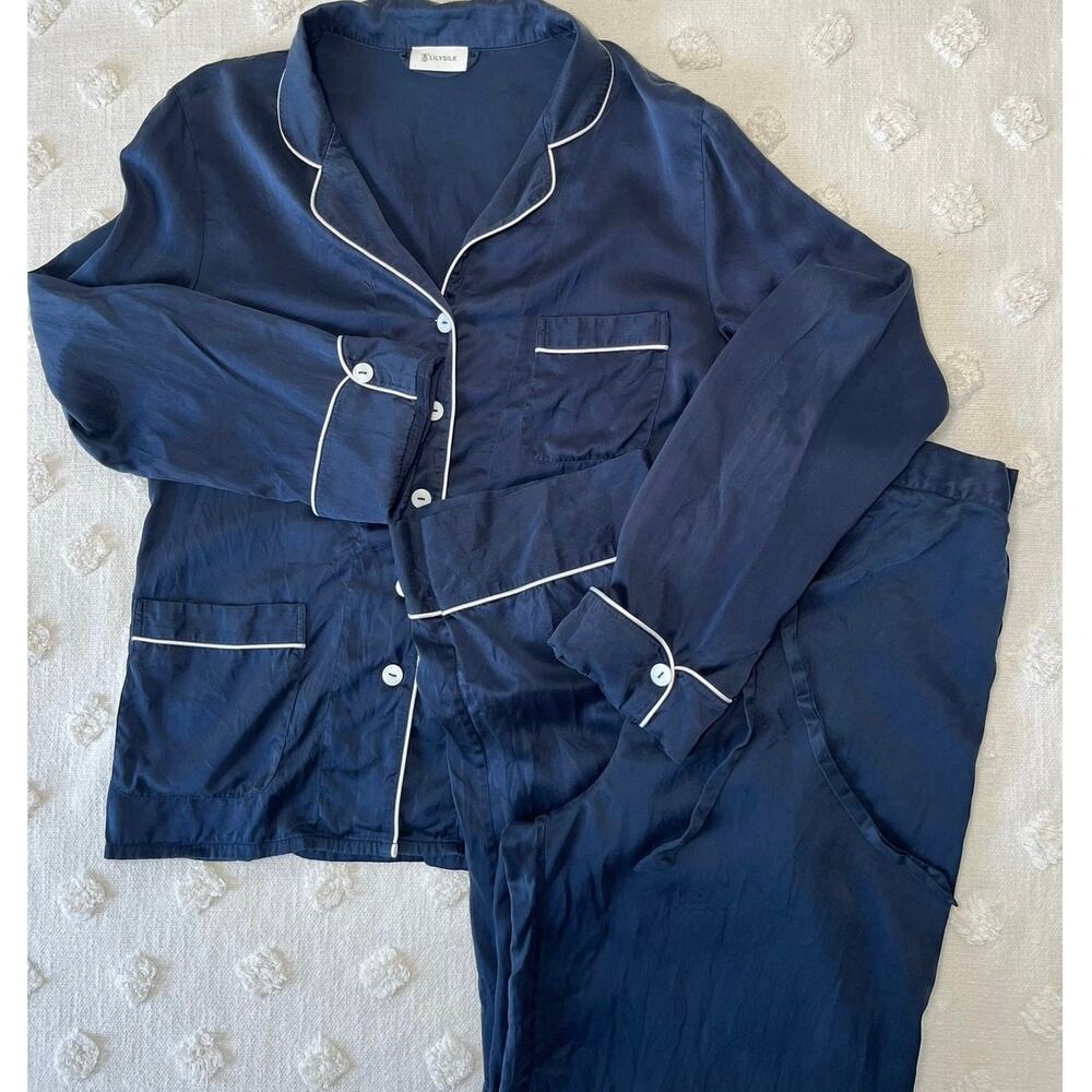 LILYSILK Chic Trimmed Mulberry Silk Pajamas Set Quiet Luxury Old Money Lounge S - Picture 2 of 15